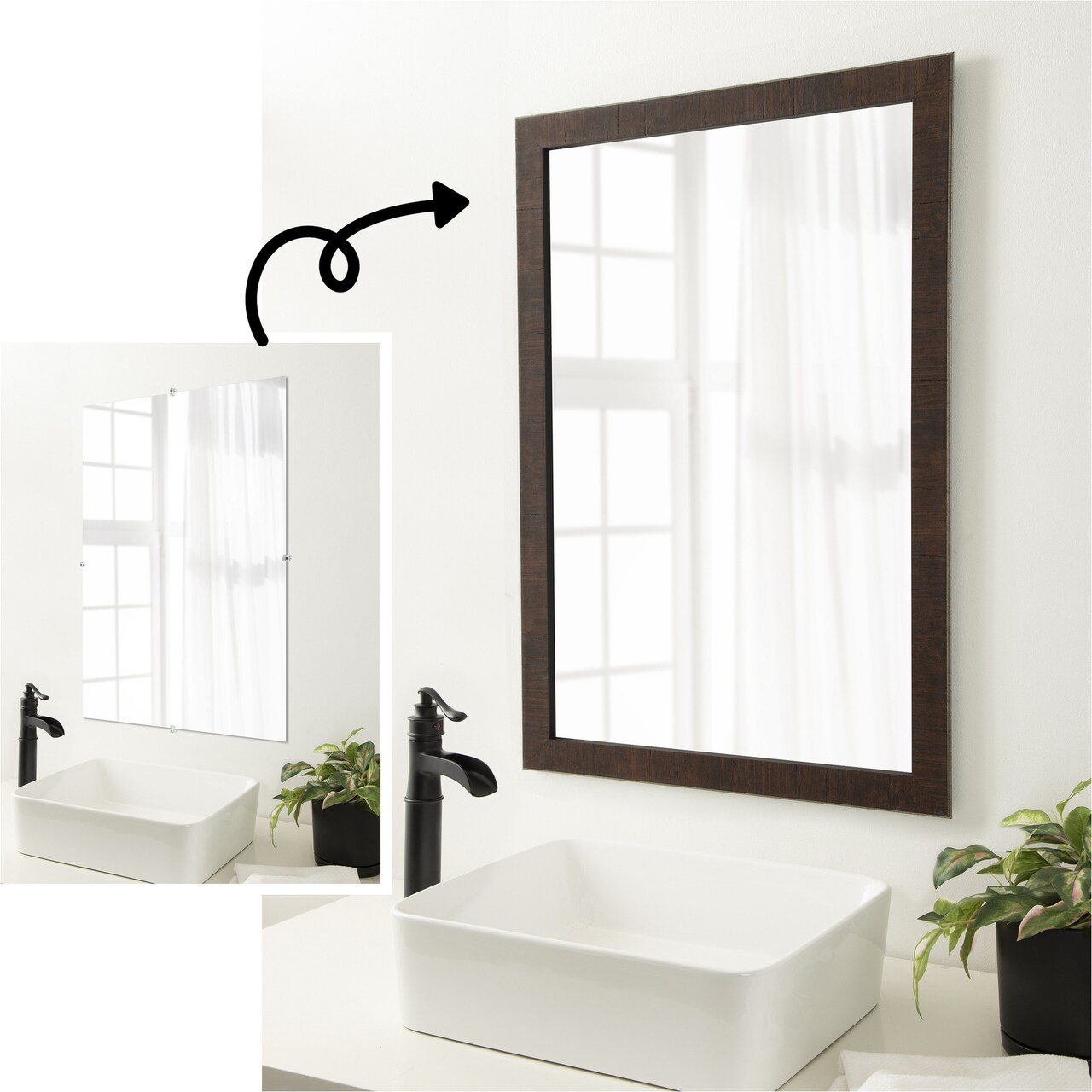 Amanti Art Mirror Makeover Bathroom Mirror Frame Border Kit - Fully Assembled Peel and Stick Frame - Mirror NOT Included - Wildwood Brown Narrow Trim